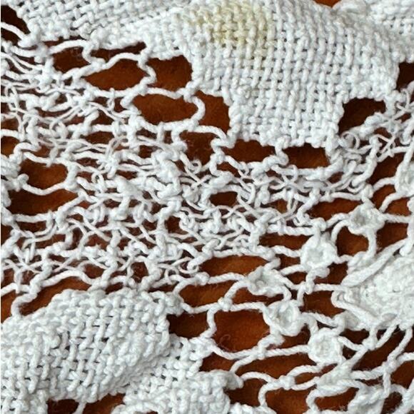 Antique Hand Crochet White Cotton Lace Tablecloth - 35\